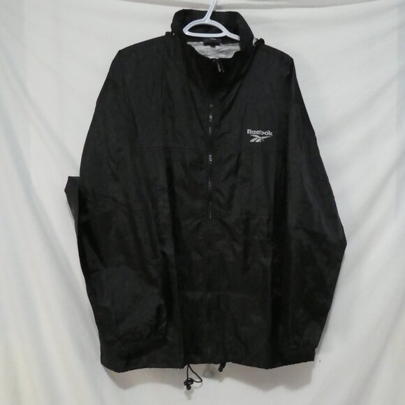 REEBOK | xl - extra large | Black Zip-Up Nylon Windbreaker | Removeable Hood - Picture 1 of 16